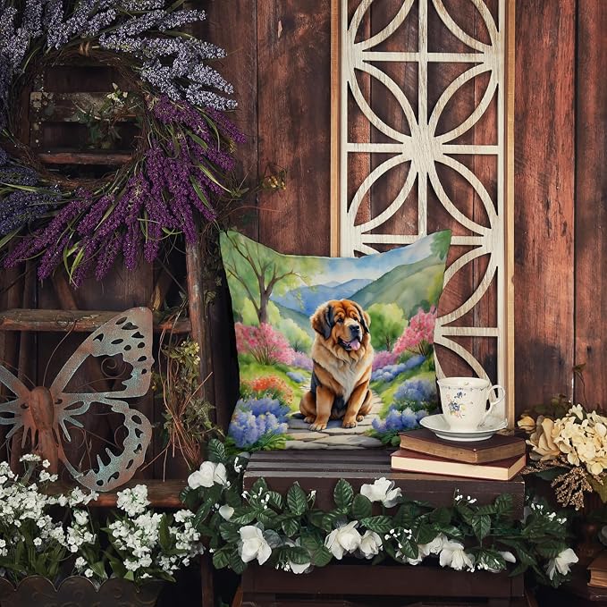 Caroline's Treasures Tibetan Mastiff Spring Path Throw Pillow Machine Washable, Indoor Outdoor Decorative Pillow for Couch, Bed or Patio, 18Hx18W