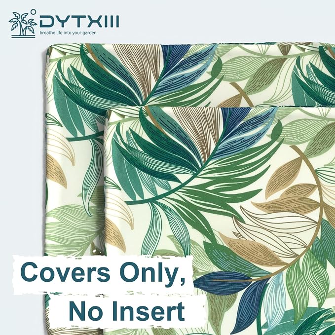 DYTXIII Pack of 2 Outdoor Waterproof Pillow Covers ONLY, 18"x18" Square Decorative Double Printed Throw Pillow Cases for Patio Couch Porch Furniture, Lush Leaf Green