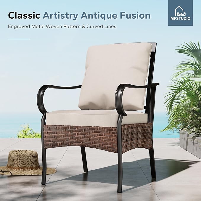 MFSTUDIO Outdoor Patio Dining Set for 6, Outdoor Table and Chairs for 6, Patio Rectangular Metal Table with Chairs, 7 Pieces Outdoor Dining Furniture Set, Woodlike Tabletop, 1.6-2'' Umbrella Hole