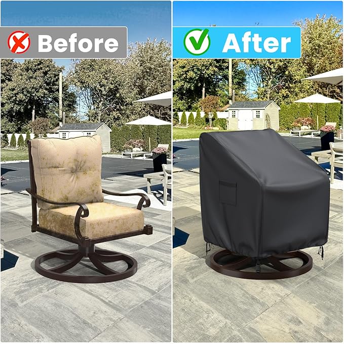 Outdoor Swivel Lounge Chair Cover, 2 Pack Waterproof Outdoor Chair Covers, Heavy Duty Patio Chair Covers for Outdoor Furniture, 30" W×34" D×38.5" H, Black