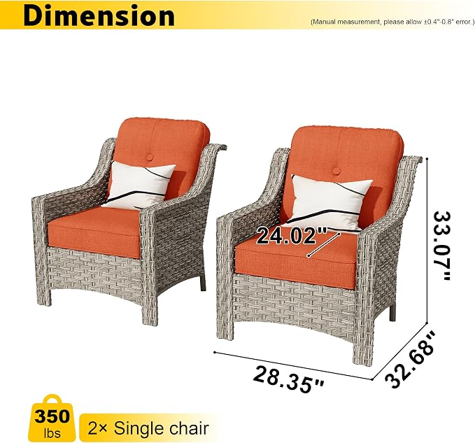 HOOOWOOO 2 Piece Patio Chairs Set,Outdoor Wicker Chairs,All Weather Resistant High Back Rattan Deck Chairs Matching Furniture(Red)