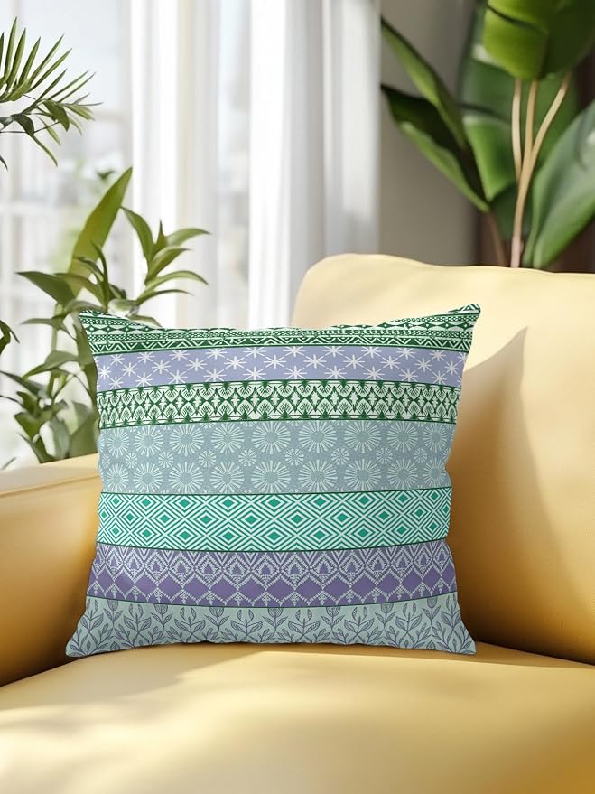 Waterproof Outdoor Pillow 1 Pack Turquoise Bohemian Decorative Throw Pillows Cover & Insert 16x16 Inch Pillowcase Boho Style Floral Leaves Geometric Pillows for Couch Sofa Bed Patio Furniture