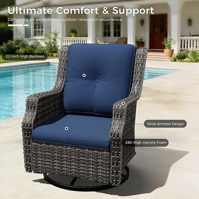 Outdoor Patio Furniture Set, 6 Piece Wicker Patio Furniture with Thick Cushions, Curved Armrest, Deep Seating, Outdoor Swivel Rocker Chairs for Porch, Deck, Balcony
