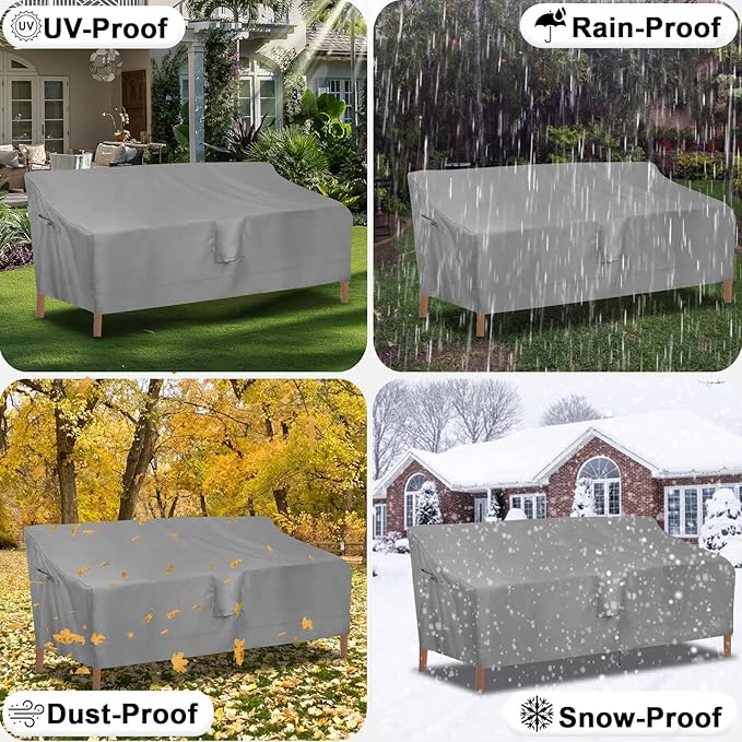 OutdoorLines Outdoor Waterproof Patio 4-Seater Couch Cover - UV Resistant Patio Sofa Furniture Covers Weatherproof Heavy Duty Glider Covers for Outdoor Furniture, 104Wx32.5Dx33H Inches, Gray