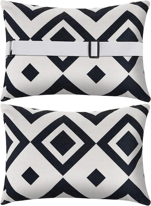 Juexica 2 Pack Chaise Lounge Pillow with Strap Outdoor Waterproof Beach Chair Neck Headrest Pillow Adjustable Elastic Band for Hammock Lumbar Recliner Pillows for Patio Pool Chair(Stripe Style)