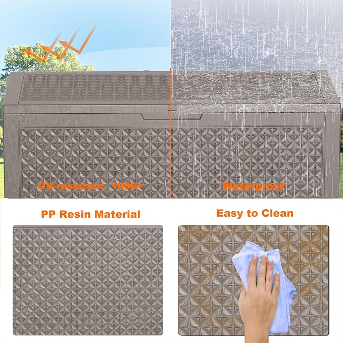 Deck Box Large Outdoor Storage for Patio Furniture,Outdoor Cushions,Garden Tools and Pool Supplies,Waterproof,Resin,Lockable (Grey, 110 Gallon)