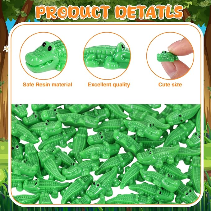 Geelin 100 Pcs Mini Alligator Figurines Bulk Mini Resin Crocodiles Figurines Small Alligator Figure Resin Tiny Animals for Landscape Aquarium Garden Desktop (Classic)