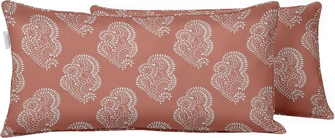 Indoor/Outdoor Polyester Fabric Lumbar Pillow Cover, All-Weather Waterproof Rectangular Cushion Case for Patio Furniture, 16 x 24 Set of 2 - Block-35