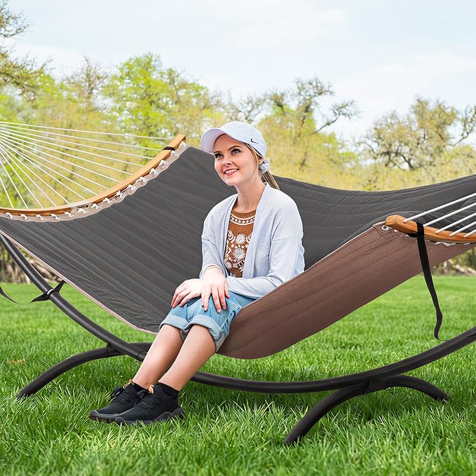 SUNCREAT Hammocks Standing Patio Hammock, Portable Hammock with Stand Foldable, Patent Pending, Dark Gray
