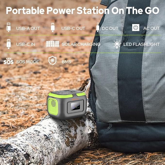 300W Solar Power Station Generator with Foldable 60W Solar Panel Charger, 110V Portable Solar Power Bank with AC Outlet for Camping Laptop Smart Devices RV Home VanLife Outdoor Power Outage