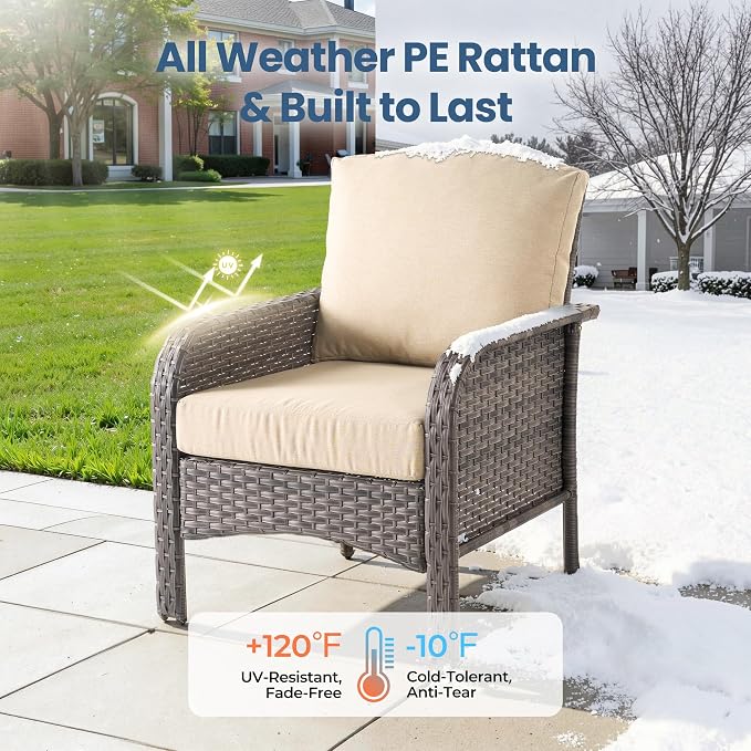 Weaxty Wicker Patio Furniture Set High Back Loveseat Sofa Couch Armchair Coffee Table, All Weather Rattan 4 Pieces Outdoor Conversation Sets for Patio Porch Deck Backyard Poolside, Beige