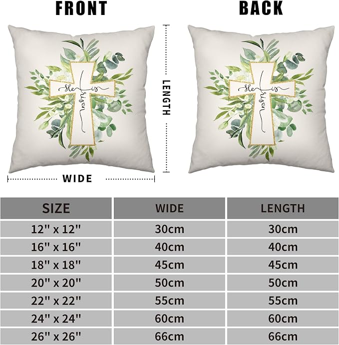 Easter Throw Pillow Covers Set of 2 Spring Wreath Garland Bunny Pillow Protectors He is Risen Cross Decorative Pillow Case 22x22 for Easter Decorations Couch Patio