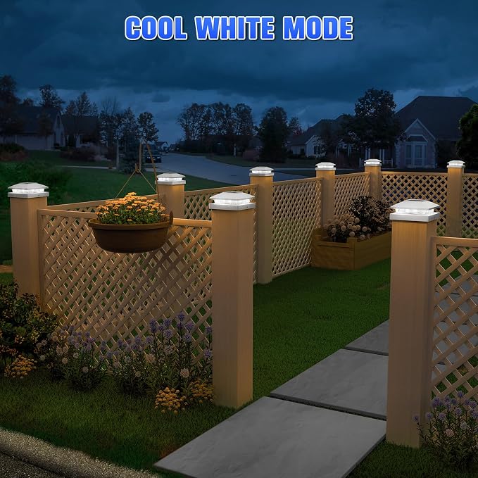 APONUO Solar Post Cap Lights for 4x4 5x5 Posts - IP64 Waterproof, 6500K LED, No-Wire Fence Lights & Deck Lights for Patio Garden Yard Patio, White-Cool White, 24 Pack