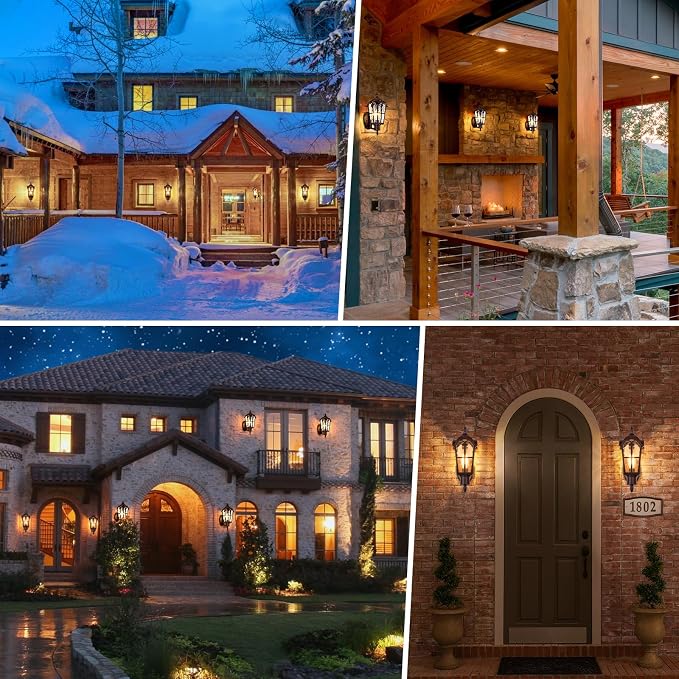 16’’ Large Outdoor Wall Light Fixtures, Exterior Wall Lantern Sconces | Waterproof, Rust-resistant, Matte Brown, Water Ripple Glass, Quick & Easy Installation, Retro & Traditional
