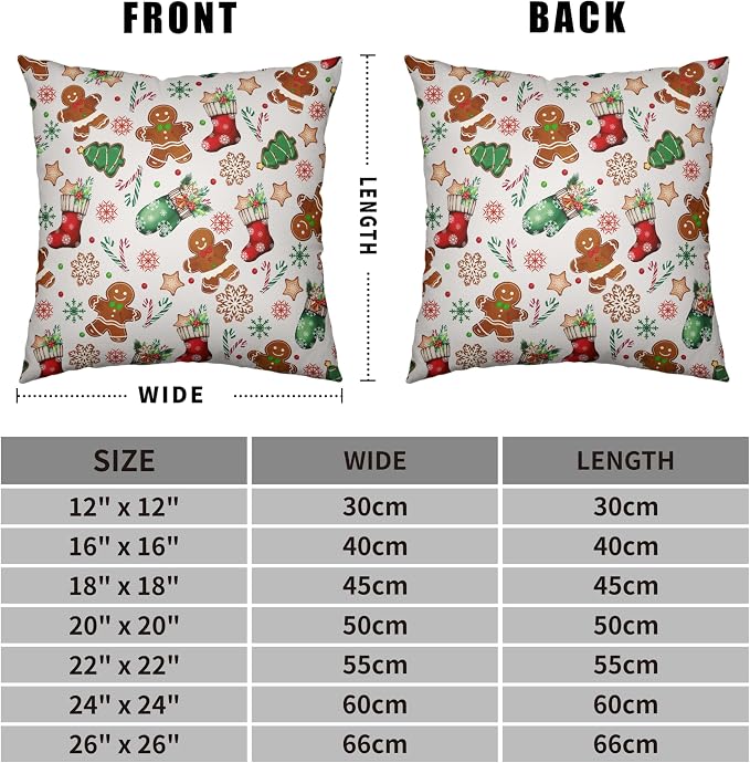 Christmas Pillow Covers 24x24 Set of 2 Gingerbread Man Throw Pillow Covers Xmas Tree Socks Gloves Snowflakes Pillow Case for Holiday Decor Couch Sofa