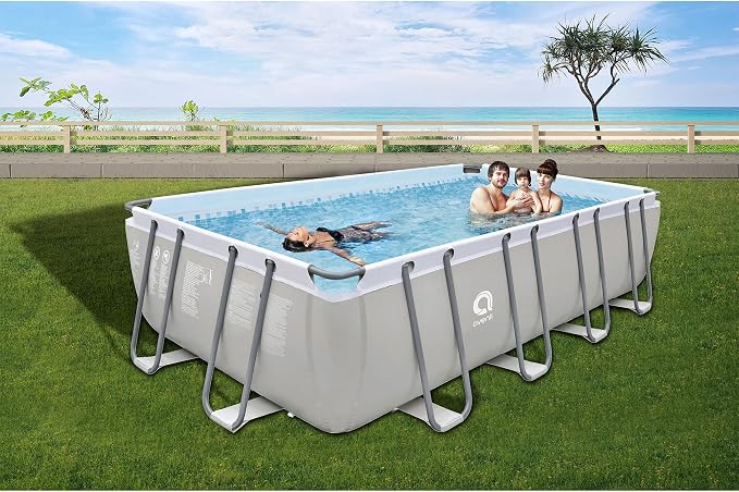 JLeisure Avenli 18 by 10 by 4 Feet Outdoor Backyard Above Ground Rectangular Steel Frame Swimming Pool for Adults and Kids with Repair Kit, Gray