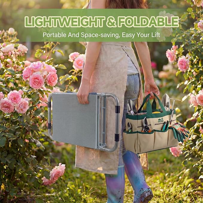 2-in-1 Heavy Duty Foldable Garden Kneeler And Stool With EVA Pad, Green | Wider Thicker Soft Foam Cushioning Includes Exclusive Storage Tool Bag Plus Color Gift Box Ideal Present For Seniors