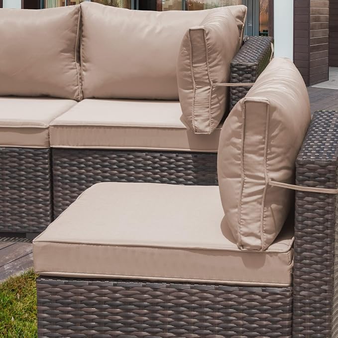 11 Pieces Outdoor Patio Furniture Set,Outdoor Sectional Furniture with 43" 55000 BTU Gas Propane Fire Pit Table,PE Rattan Wicker Patio Conversation Set,Swivel Rocking Chairs Set,Sand