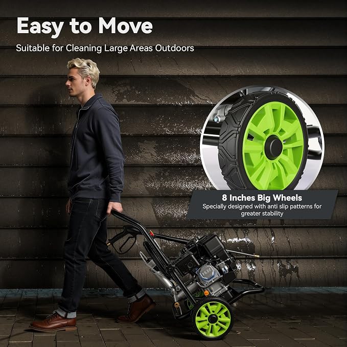 Professional 4200PSI 4GPM 212CC Gas Pressure Washer, 7.0HP Commercial Gas Power Washer with 1L Foam Bottle 8" Wheels 5 Nozzles 25FT Hose for Cleaning for Home Car Yard (EPA/CARB/ETL Compliant), Black