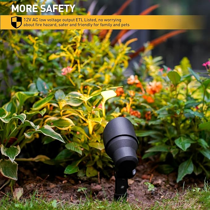 GOLDEN STAR 3W Spot Lights Outdoor LED Lighting Low Voltage Landscape Lights 200Lumen 3000K Warm White Spotlights with Metal Stake & Connector for Lawn Decorative Yard Tree Garden 8401-2604-G02