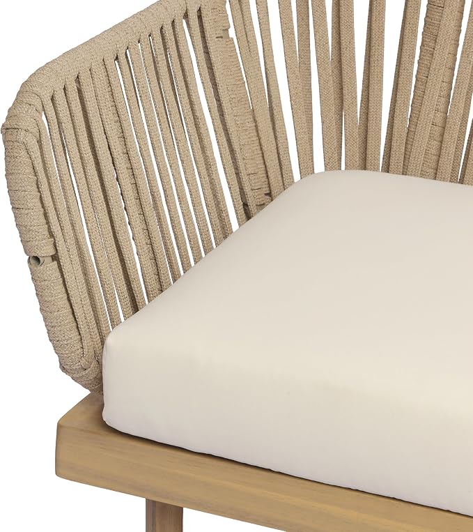 Christopher Knight Home Joan 7 Piece Patio Furniture Set with Slatted Coffee Table, Outdoor Sofa Set with Rope Back & Cushions, Acacia Wood Sectional Conversation Set, Beige+Cream+Light Teak