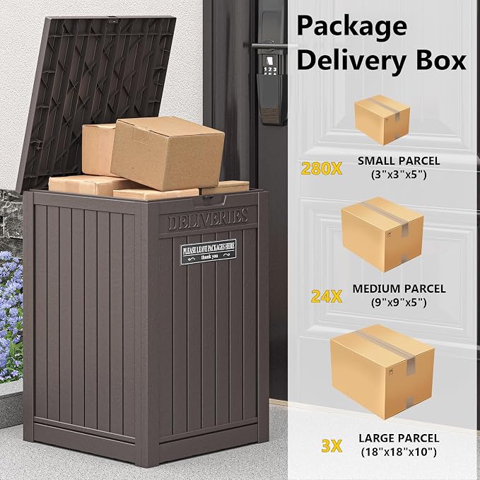 LHBGO Package Delivery Box for Outside, 48 Gallon Storage with Lockable Secure, Large Resin Outdoor Package Drop Container