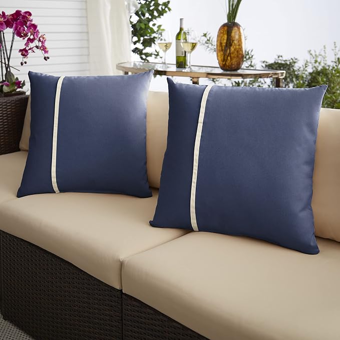 Sorra Home x Sunbrella - Indoor Outdoor Square Pillow | 16 in | Canvas Navy and Natural Ivory | Perfect Accent Pillow for Any Space in Your Home!