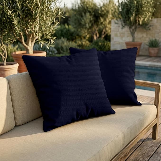Covers & All Sunbrella Throw Pillows Set of 2, 22 x 22 Inch Square Outdoor & Indoor Cushions with Insert, Fade & UV Resistant Fabric (Canvas Navy)