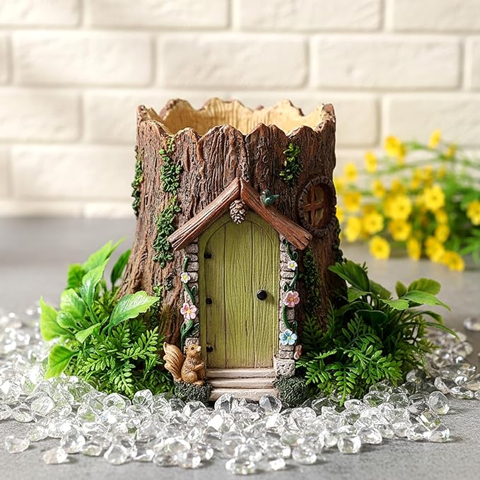 Fairy Door for Trees Outdoor Wooden Miniature Garden Doors Yard Art Sculpture Decoration Mini Fairy Gnome House Accessories for Trunk Ornaments Stump Wall Decor