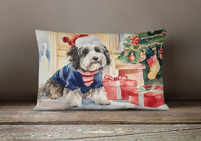 Caroline's Treasures DAC2674PW1216 Havanese Cozy Christmas Throw Pillow Machine Washable, Indoor Outdoor Decorative Pillow for Couch, Bed or Patio, 12HX16W