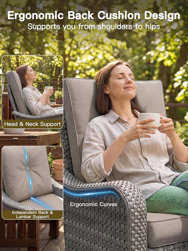 9-Piece Patio Furniture Set, Outdoor Swivel Rocking Chairs with 4" Thick Cushions & Side Table, All-Weather PE Rattan & Rust-Resistant Steel Frame Conversation Set for Porch, Garden, Backyard, Beige
