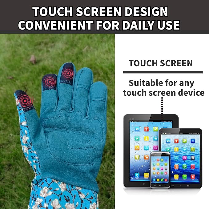 Thornproof Rose&Cactus Gardening Gloves,Gauntlet Garden Glove,Gifts | Canvas,Cute Floral Pattern,Leather Palm,Touchscreen,Durable Material,Garden Gift,Men&Women,Machine Washable,Adjustable Cuff