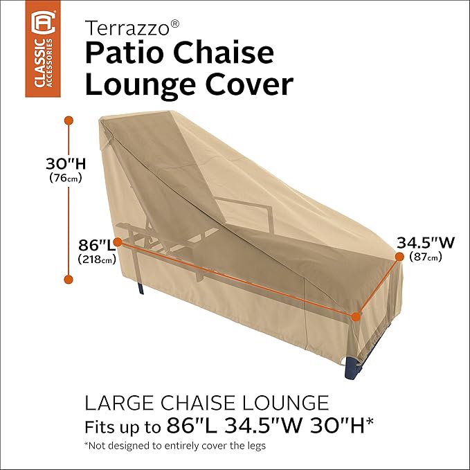 Classic Accessories Terrazzo Water-Resistant 86 Inch Patio Chaise Lounge Chair Cover, Patio Furniture Covers