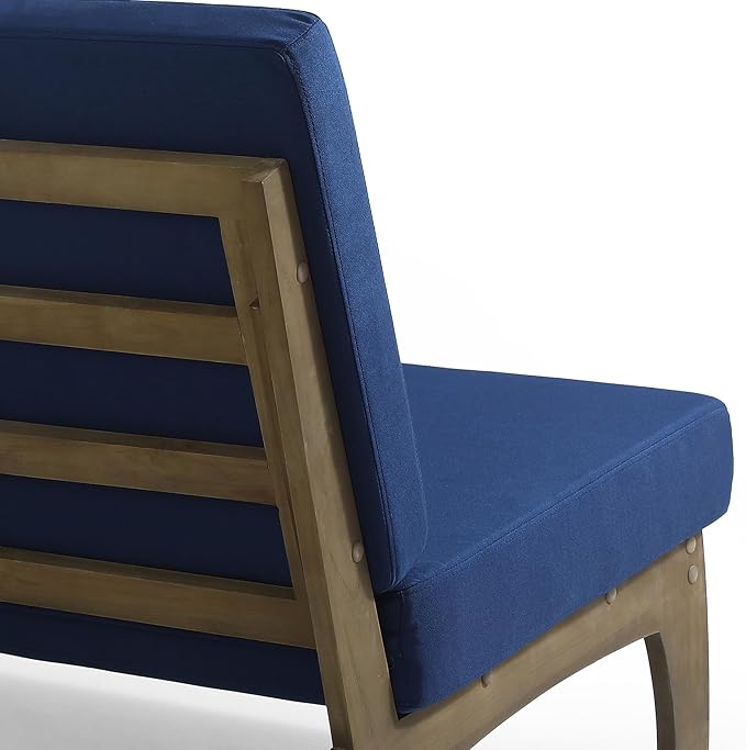 Outdoor Furniture Patio Couch, Weather Resistant Patio Loveseat Sofa Couch with Removable Cushion, Teak Wood Frame for Porch & Backyard Seating - Navy
