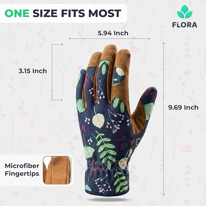 Flora Women's Gardening Gloves, Thorn Proof Microfiber Leather Garden Gloves for Women, Breathable Grip for Rose Garden Planting, Pruning, Weeding, Digging and Yard Work