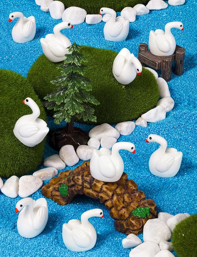 200pcs Mini Resin Goose Figurine | Micro Landscape Dollhouse Ornament, Cake DIY Craft, Office Desk Ornaments, Birthday Decoration Gift
