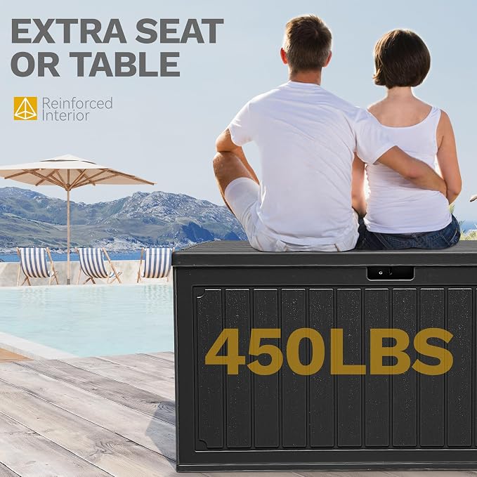 DWVO 90 Gallon Double-Wall Deck Box, Large Resin Outdoor Storage Box, Lockable & Waterproof, Double as Seating, 450lbs Capacity (Black)