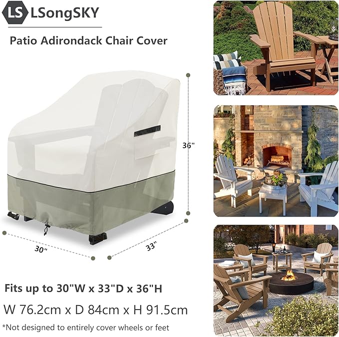 Patio Adirondack Chair Cover 2 Pack,Waterproof Heavy Duty Outdoor Chair Covers,Patio Adirondack Chair Cover for Outdoor Chair(30W x 34 D x 36 H inches),White&Grayish Green