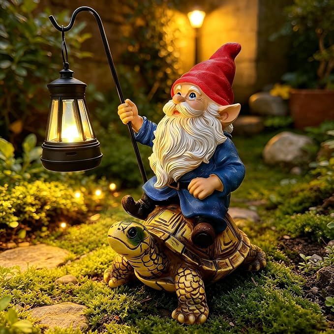 Outdoor Garden Gnome, Funny Lawn Gnome Statue Decorations, Solar Gnome Riding Turtle Figurines Ornament for Patio, Balcony, Yard, Iutdoor Office Home Decor, Mom Grandma Sisters Gifts