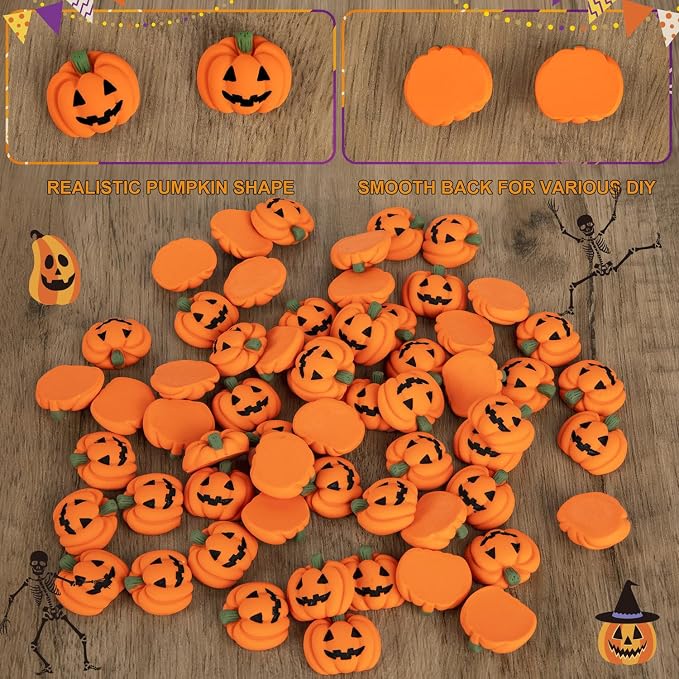 120 Pcs Halloween Resin Charms Pumpkin, DIY Mini Flatback Charms Pumpkin | Grimace Smile Pumpkins Miniature for Halloween Meeting, Phone Case, Fridge Table Decoration