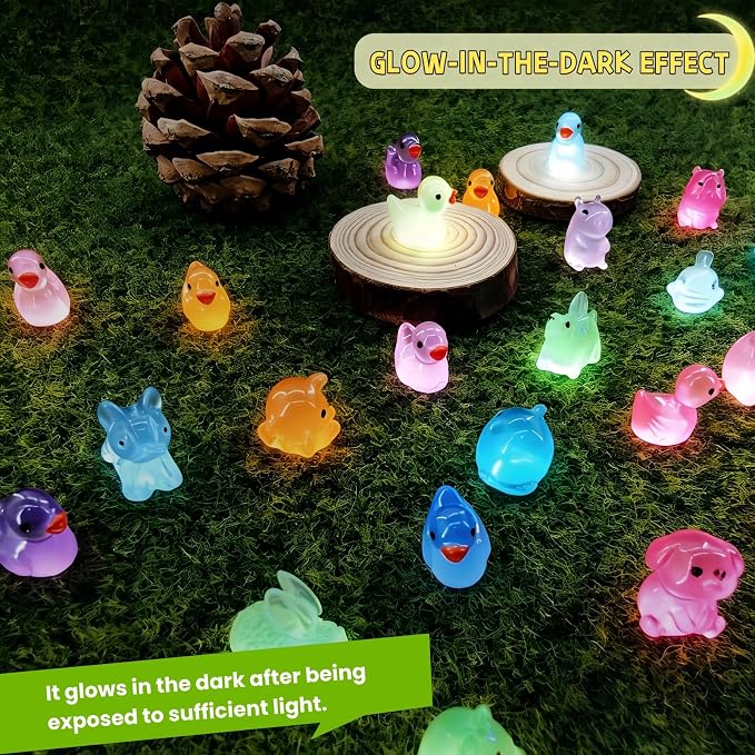 280pcs Mini Resin Animals Glow in The Dark, Tiny Luminous Animal Figurines Bulk, Miniature Decor for Fairy Garden, Aquarium & Hide Crafts Ornament Accessories