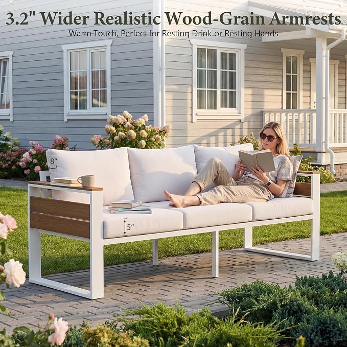 Aluminum Outdoor Patio Furniture Set, 7 Seats Outdoor Patio Sectional with 5" Plush Olefin Cushions & Sleek Design, All-Weather Conversation Sets for Backyard, Deck, Poolside