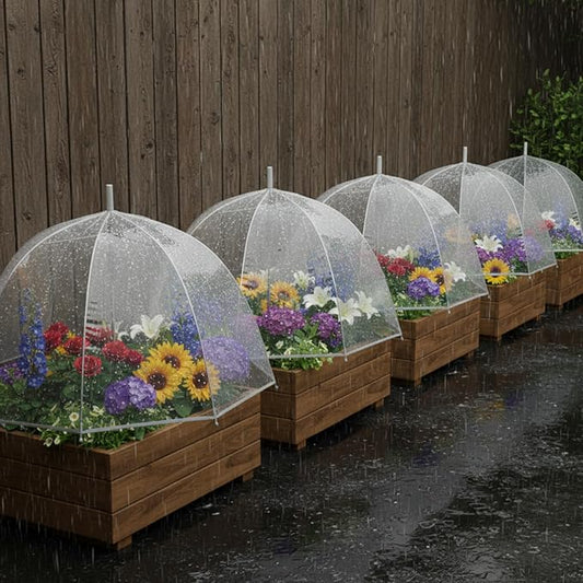Abbylike 4 Pcs Plant Umbrella Transparent Garden Plant Umbrellas Adjustable Height Waterproof Portable Greenhouse Umbrella for Small Plants Potted Plants Garden Flower Beds (25 Inch,Clear)