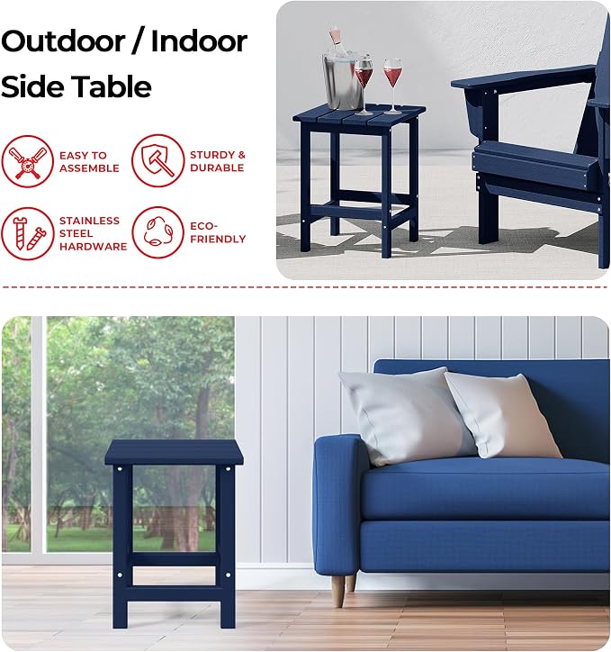 Costaelm Lakeview 5-Piece Adirondack Chair with Folding Ottoman and Table Set, Navy Blue