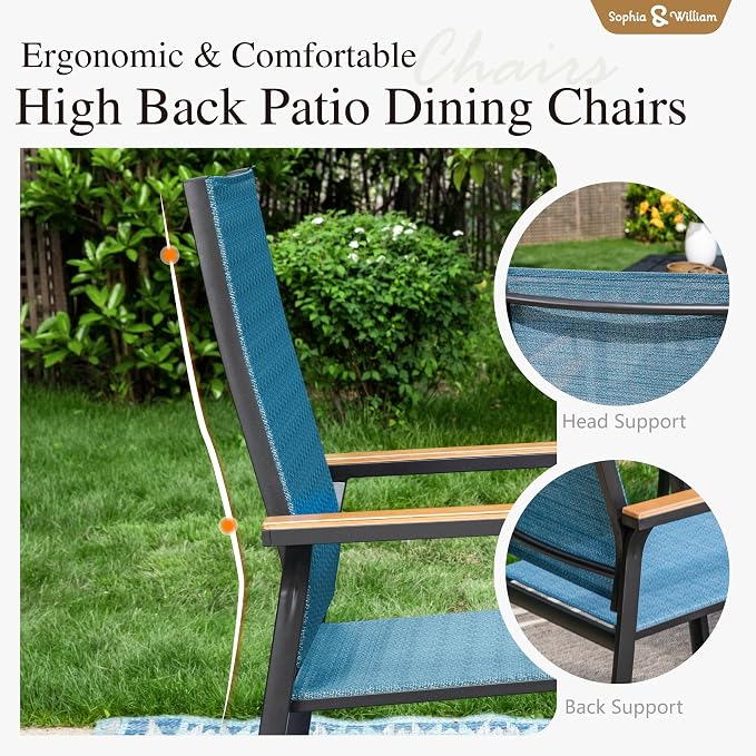 Sophia & William Patio Dining Chairs Set of 6, Stackable Aluminuum Frame | Blue textilene, Weather-resistant, light-weight & space-saving, Breathable & quick-drying, Outdoor deck backyard porch