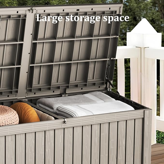 200 Gallon Outdoor Deck Box, Lockable Waterproof Outdoor Storage Boxes For Garden Tools,Indoor Cushions,Accessories Outside Storage Resin Weatherproof Container, Gray