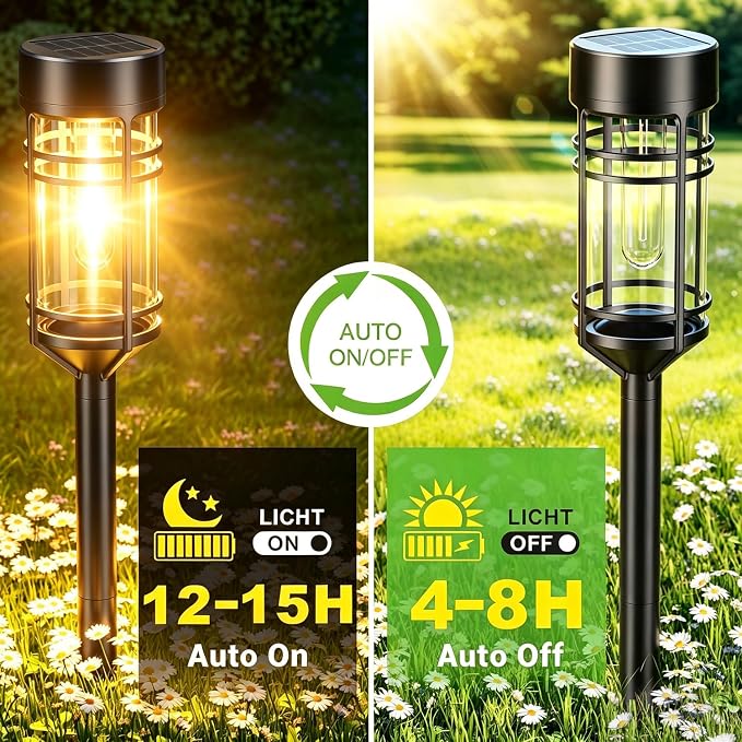 Amzarp 12 Pack Solar Garden Lights, Bright LED Solar Pathway Lights Outdoor IP65 Waterproof Rugged Shatterproof Auto On/Off for Landscape Garden Yard Walkway Driveway Lawn Lighting (3000K Warm White)