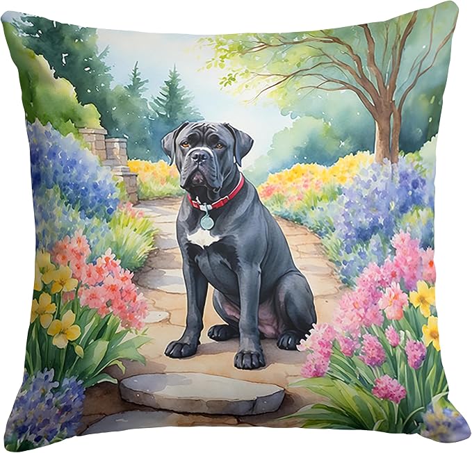 Caroline's Treasures Cane Corso Spring Path Throw Pillow Machine Washable, Indoor Outdoor Decorative Pillow for Couch, Bed or Patio, 14Hx14W