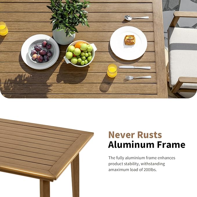 9 Pieces Patio Dining Set for 8, Aluminum Outdoor Dining Table Sets with Umbrella Hole, Modern Outdoor Furniture Set with 2 Swivel Chairs, 6 Dining Chairs and Table for Backyard Poolside,Teak