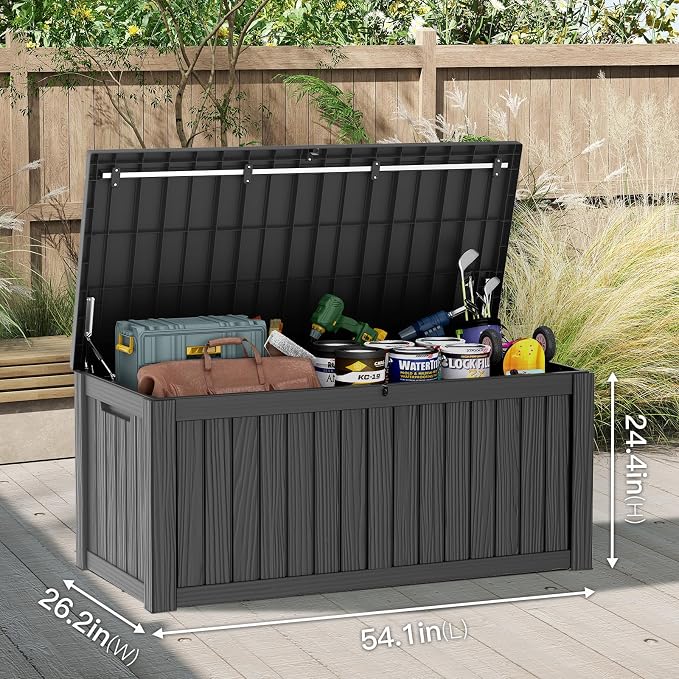 Mars Villa 120 Gallon Outdoor Storage Box, Resin Deck Box Waterproof for Patio Furniture Cushions, Pool Supplies, Gardening Tools, Weatherproof and UV Resistant, Black